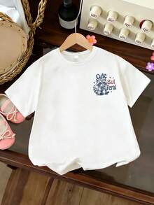 女童可爱松鼠印花圆领短袖T恤，休闲夏季款，新品上市 - 白色 - 查看 3