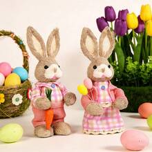 Easter Rabbit Table Decorations Cute Straw Mini Bunny Figurines Tabletop Centerpieces For Home Spring Party - H - View 1