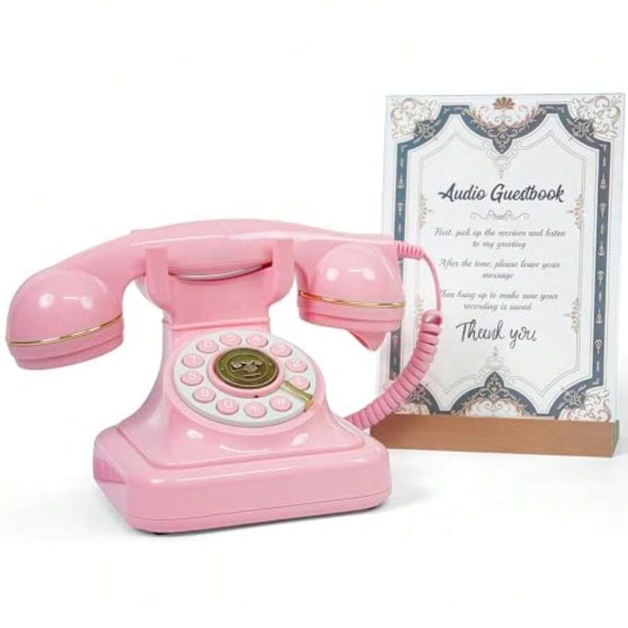 RetroVox - Libro de visitas de audio libro de visitas y registro de señalización mensajes de audio personalizados con correo de voz estilo clásico para despedida de soltera fiesta de cumpleaños - En rosa - Ver 1