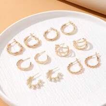 12件套优雅合金珍珠耳环套装 - 金黃色 - 查看 3