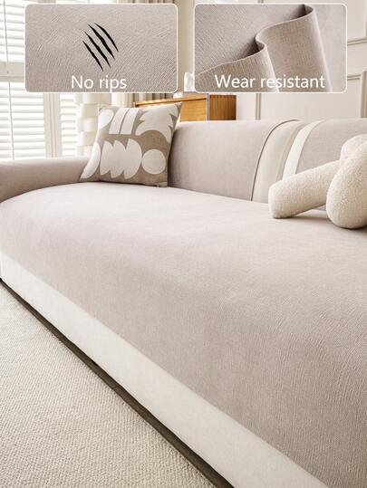 1pc Soft Chenille Sofa Cushion Cover, All-Season Universal Sofa Seat Protector, Modern Minimalist Non-Slip Sofa Pad, Dust-Proof And Washable, Khaki Fresh And Fashionable, Soft And Fade-Resistant, Pet-Friendly, Fits Adjustable Corner Sofa, Suitable For Bedroom, Office, Living Room Combination Furniture, L-Shaped Sofa And 1/2/3/4-Seat Sofa