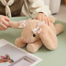 35厘米/13.77英寸可爱垂耳兔吉姆尼毛绒玩具，柔软填充长耳朵兔子玩偶，趣味宝宝陪伴，房间装饰创意礼物，儿童生日派对家居女孩房间装饰 - 駝色 - 查看 3