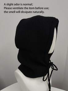 1件装女士时尚针织连帽围脖，抽绳拉法帽，通勤百搭 - 灰色 - 查看 11