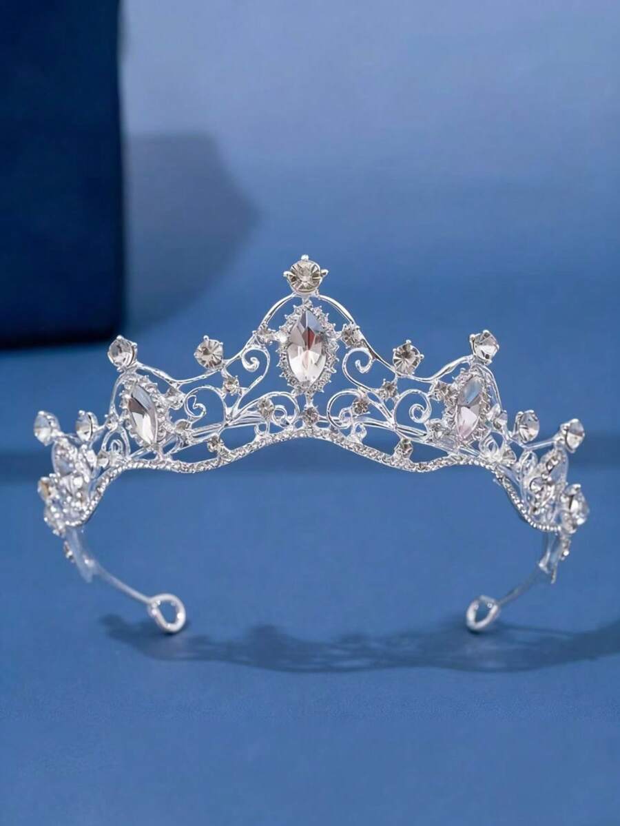 1件欧美风格金色水晶新娘皇冠，婚纱头饰 - 銀色 - 查看 1