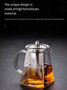 1个高硼硅方形玻璃茶壶，带不锈钢滤网，厚壁茶壶，功夫茶具，本地茶壶，节日礼物，居家，酒店，露营用 - 透明 - 查看 5