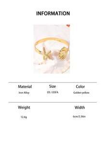1/3pcs Beach Vacation Metal Geometric Starfish & Shell Bangle Bracelet, Versatile Jewelry Gift For Daily & Holiday Wear - Yellow Gold - View 10
