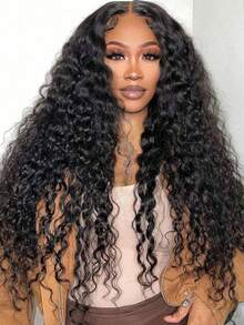 200% 密度卷曲蕾丝前假发 13x4 高清蕾丝前假发 真人混纺假发 - 5x5 预剪卷发假发 无胶杰瑞卷深波浪巴西原生发蕾丝前假发 水波纹卷曲蕾丝前假发 女士 - 自然色&黑色系 - 查看 3