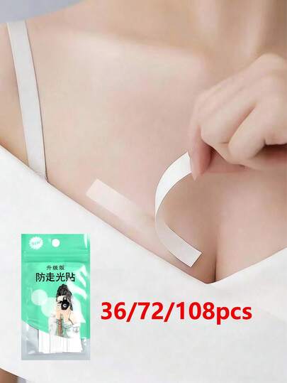 10/36/72/108/360 pièces Ruban adhésif transparent double face pour femmes, bande de renforcement mammaire invisible et sans trace, colle forte pour vêtements, accessoires antidérapants pour vêtements, bandes de fixation anti-flash pour robes de femmes, autocollants de fixation, prévention de l'exposition, protection des soins de la peau/du corps, accessoires de voyage, fournitures pour femmes, cadeaux pour femmes, nécessités pour les festivals/mariages/camping/voyages extérieurs