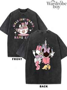 Disney Printed Wash Water T-Shirt,Disney Minnie Daisy Summer Shirt, Disney Best Friend Shirt, Disney Summer Shirt, Disney Girl Travel T-Shirt,High-Quality Pure Cotton T-Shirt,Suitable For All Seasons, Comfortable And Breathable| Exquisite Design | The Best Choice For Giving Gifts - 黑色 - 查看 2