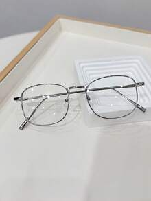 1pc Women Casual Retro Square Silver Flat Lens Glasses, Suitable For Daily Wear And Street Photography - Silver - View 4
