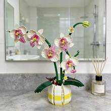 619pcs Single Box Building Blocks Floral, Magnolia Flower Bouquet, Exquisite Building Blocks Floral Combination Artificial Flower Art, Indoor Decoration DIY Ornament, Suitable For Creating Warm And Romantic Bouquets, Home And Office Decoration, Valentine's Day Gift, New Year Gift, Decoration/Holiday Gift/Birthday Gift/Christmas Gift - Three-color Building Block Vase - View 7