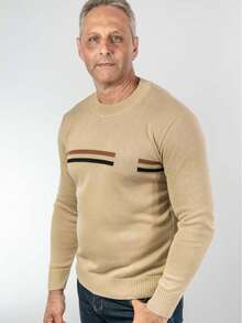 Men's Crew Neck Sweater, Men's Long Sleeve Knit Sweaters, Old Money Men's Clothing, Elegant Winter, Work, Leisure, Party, Casual - 米色 - 查看 5
