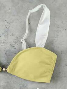 新款奢华时尚双色性感休闲优雅比基尼套装，金属环装饰撞色滚边设计，适合海滩、度假、派对等场合。 - 黃色 - 查看 5