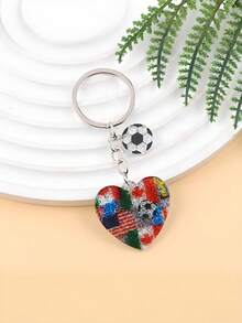 1个亚克力世界杯钥匙扣，带蝴蝶结，心形足球，时尚足球迷配饰，钥匙圈，包包挂饰 - 彩色 - 查看 22