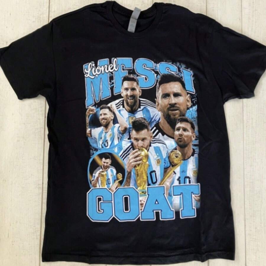 Lionels Messis Argentina World Cup GOAT Graphic Soccer Tee Shirt Large Black. - màu đen - Xem 1