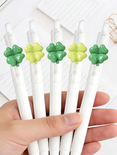 Bolígrafo de gel negro con patrón de trébol de cuatro hojas de la suerte de resina, punta de 0.5 mm, adecuado para diversos escenarios - No solo es un artículo de papelería imprescindible para estudiantes, adecuado para que los estudiantes de primaria y universidad hagan la tarea y respondan exámenes a diario, sino también un artículo popular durante la temporada de regreso a clases.