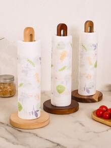 1pc Wooden Paper Towel Holder, Wall-Mounted Tissue Roll Dispenser, Food Wrap Storage Rack For Kitchen - Multicolor - View 4
