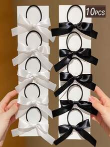 5/10个装黑色缎面蝴蝶结发圈，大号丝绸蝴蝶结弹力发绳，适合女性和女孩，可用于学校、婚礼、派对、毕业典礼、情人节、母亲节等场合，是美妆家居发饰的理想之选。 - 黑色 - 查看 7