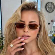 1 Pair Retro Rectangular Metal Fashion Glasses, Versatile Unisex Eyewear Suitable For Daily Wear, Street Photography, Vacation, Beach, Back To School Season, Rectangular Frame - 2207-brown - View 2