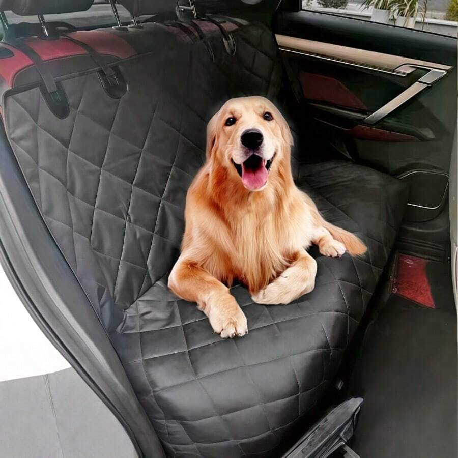 1pc Waterproof Pet Seat Cover Protector For Car Backseat, Black, Washable, With Center Console Opening, Scratch-Resistant, Stable Pet Car Mat
