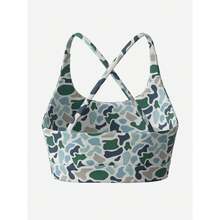This Is A One-Piece Women's Camouflage Backless Push-Up Bra With Soft Cups, Shockproof Sports Vest, Camouflage Vest, Thin Shoulder Strap Design, Beautiful Back Design, Providing A Lifting Effect And Preventing Sagging, Suitable For Everyday Wear And Casual Wear. - 橄欖綠 - 查看 5