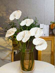 1/3/5/10支装人造白色马蹄莲，火烈鸟花，适用于婚礼、办公室、派对、酒店、家居装饰、室内、桌面、家居、季节性、户外、DIY、房间装饰、婚礼、墙面、厨房、情人节花束 - 純白色 - 查看 10