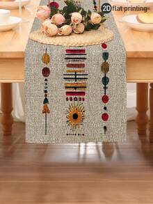 1pc, Hand-Painted Totem Line Printed Tablecloth, The Latest Spring And Summer Tablecloth, Uniquely Styled For All Seasons, Bohemian Style, Polyester Printed Long Tablecloth Rich In Cultural Sense And Design Aesthetics(13x35.4/47.2/63/72/78.7 Inches) - Multicolor - View 1