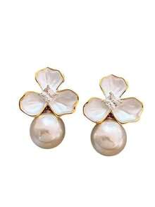 1 Pair Of Classic Elegant Flower Faux Pearl Earrings - Multicolor - View 5
