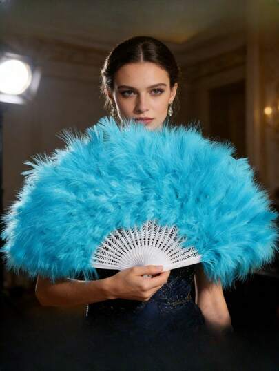 人造羽毛扇，羽毛手扇，1920年代复古风格，适用于化妆舞会、舞台表演、广场舞、摄影、广告、旗袍表演等。