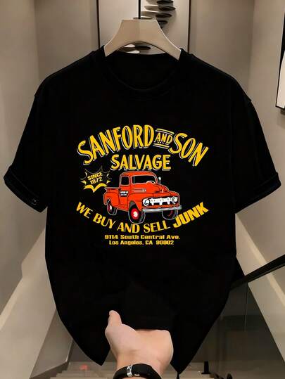 Men's Summer Casual T-Shirt, "Sanford And Son Salvage" Truck Print, Retro TV Design, Comfortable Soft Fabric, Perfect For Nostalgic Fans
