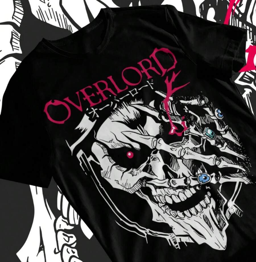 'Overlord Ainz T-Shirt Ooal Gown Albedo Skull Anime Manga Gifts Shirt Soft Tee' - Black - View 1