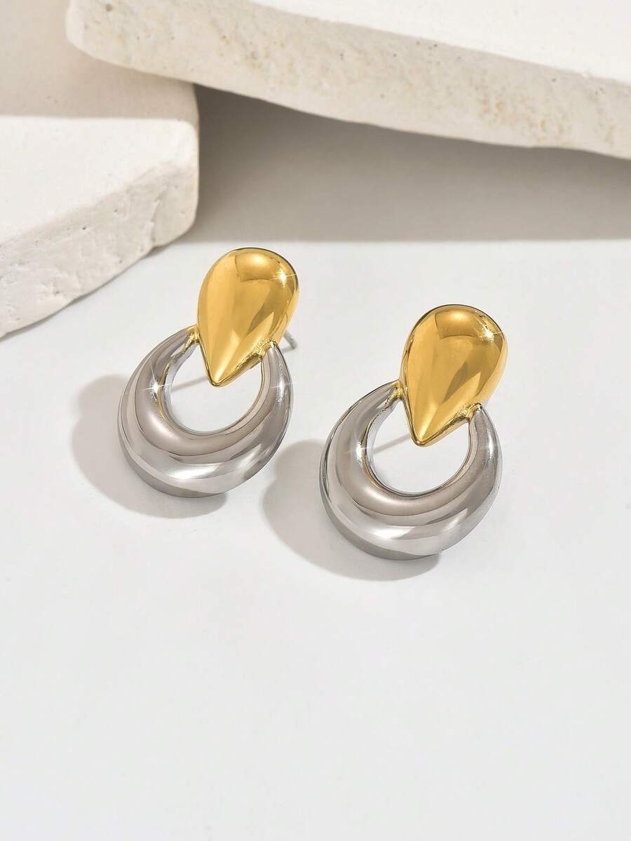 1 Pair Stainless Steel Geometric Earrings, Luxury Niche Design, Suitable For Commuting And Parties - Cast Earrings - View 1