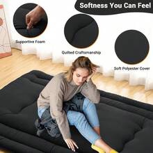 Colchón de suelo japonés plegable - Tatami portátil y ligero - Perfecto para dormitorio, camping, viajes, RV y apartamento - Ideal para niños y huéspedes, TWIN (99x203cm) USA - negro COMPLETO (137*203cm) EE. UU. - Ver 2