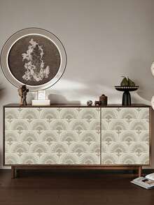 1PC Green Fan Pattern Wallpaper, A Bohemian-Style Removable PVC Wallpaper With A Modern Minimalist Self-Adhesive Design. - Multicolor - View 4