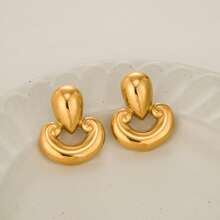 S SHOPBOHO 1 Pair High Quality Stainless Steel Teardrop & Heart Shaped Earrings, Everyday Wear Jewelry For Women - Gold - View 2