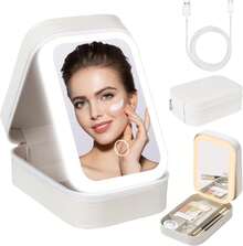 Bolsa de Maquillaje con Espejo Iluminado, Bolsa de Maquillaje LED de 3 Colores, Bolsa de Maquillaje con Espejo y Luz, Bolsa de Maquillaje de Viaje, Estuche de Cosméticos de Viaje, Bolsa de Maquillaje Portátil, Regalo para Mujeres (Blanco) - Blanco - Ver 9