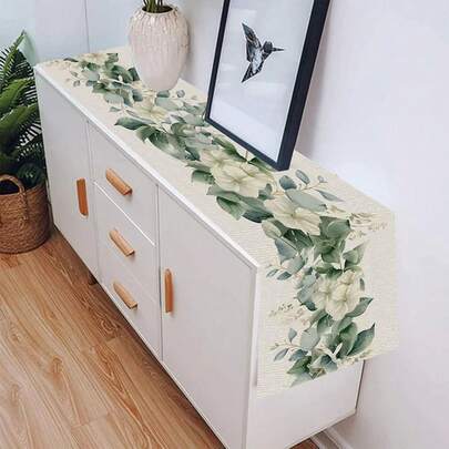 Tappeto da tavolo primaverile con foglie ed fiori di eucalipto, adatto per casa, cucina, sala da pranzo, vacanze in casa, decorazione in stile fattoria per l'estate