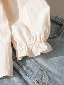 Young Girl' Turndown Collar Long Sleeve Thin Blouse, Autumn - Beige - View 5