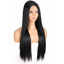 Black Long Straight Wig, Middle Part Synthetic Hair Wig - Black - View 13