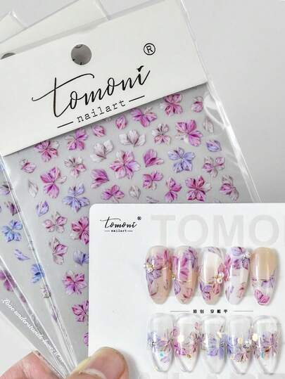 1pc Spring/Summer Japanese Style Cherry Blossom Nail Art Sticker, Essential For Nail Artists, 3D Embossed Craft, Spring/Summer Cherry Blossom Pattern Design, Self-Adhesive Nail Sticker, DIY Nail Decals, Elegant Nail Accessory Gift For Women Nail Stickers