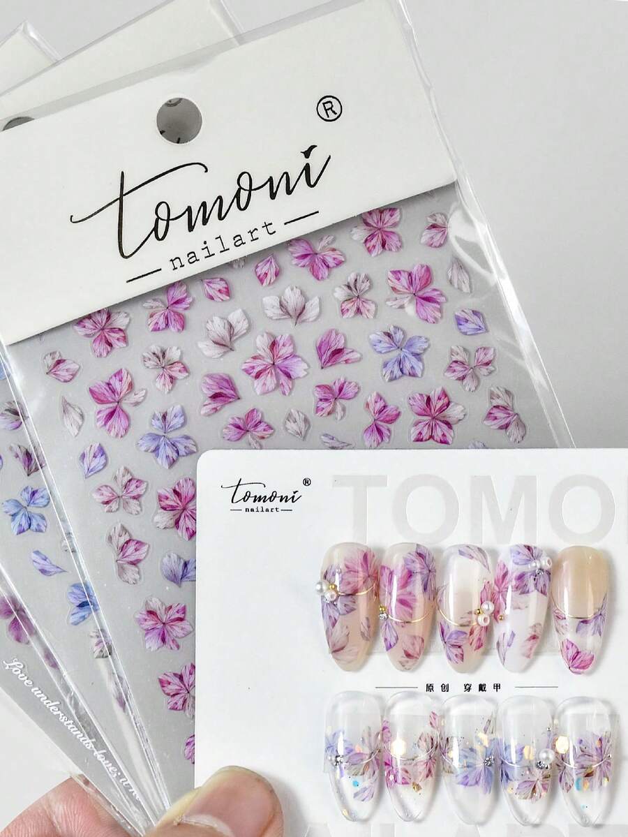 1pc Spring/Summer Japanese Style Cherry Blossom Nail Art Sticker, Essential For Nail Artists, 3D Embossed Craft, Spring/Summer Cherry Blossom Pattern Design, Self-Adhesive Nail Sticker, DIY Nail Decals, Elegant Nail Accessory Gift For Women Nail Stickers - Multicolor - View 1