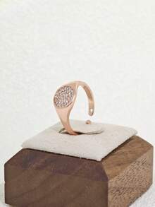 1 pièce Bague ouverte ronde brillante en zircone, convient pour le port quotidien, les sorties et les cadeaux - Or rose - Voir 5