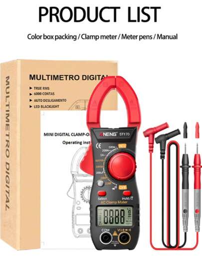 แคลมป์มิเตอร์แบบพกพาจอแสดงผลดิจิตอลความแม่นยำสูง, เหมาะสำหรับช่างไฟฟ้าซ่อมฟังก์ชันแคลมป์มิเตอร์แคลมป์มิเตอร์