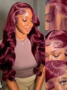 KGIFH 99j Burgundy 360 Lace Front Wigs Human Hair 13x6 Body Wave Lace Front Wigs Human Hair 250% Density 13x4 Glueless Human Hair Wig Pre Plucked With Baby Hair 100% Brazilian Virgin Colored Lace Frontal Wig Human Hair - S99J - 查看 6