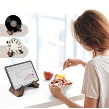 1pc Wooden Book Stand, Multi-Purpose Reading Holder, Home Lazy Recipe Display, Desktop Tablet Support, Vinyl Record Organizer Rack, Cookbook Stand|Minimalist Bookend|Natural Wood Finish, Book Storage - 深棕色閱讀支架 1 個裝 - 查看 3