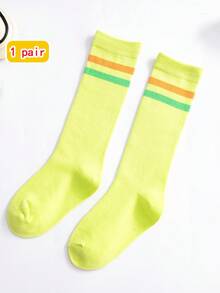 1双儿童袜子，常规款男女童中筒袜，彩色条纹糖果色运动学院风袜子，春夏款 - 彩色 - 查看 28