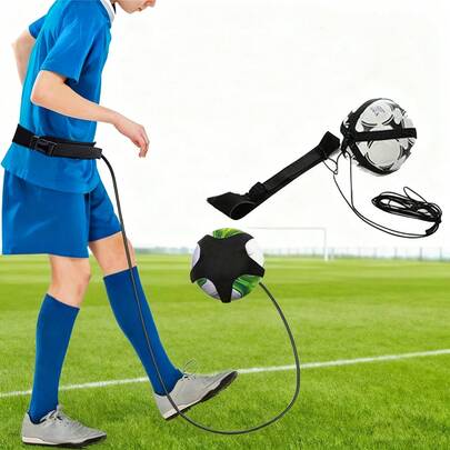 1个弹力足球抛球训练器，必备足球训练器材（不含足球）。适用于抛球练习、控球练习、排球扣球训练和足球练习。随时随地提升球感。可调节弹力抛球带支持高效训练，适合团队和个人使用。易于收纳，采用优质材料，是教练的理想训练工具，也是个人练习的完美选择。