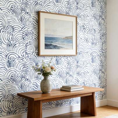 1PC Blue Wave Pattern Wallpaper. This Is A Polychloroprene Wallpaper With A Bohemian Style And Is Detachable. Its Design Adopts A Modern And Simple Self-Adhesive Style. It Is Suitable For Cabinet Decoration, Bedroom Embellishment, Wall Panels With Removable Adhesive Stickers, As Well As Special Walls Or Interior Decoration Of The Entire House. It Is Very Suitable For Seasonal Decoration Projects In Spring, Summer, Autumn And Winter To Update The Appearance Of Your Home. It Can Also Be Used As A