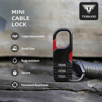  TOSUOD Bicycle Anti-Theft Motorcycle Three-Digit Password Combination Safety Rope Wire Rope Helmet Lock Multi-Purpose Safety Rope Lock