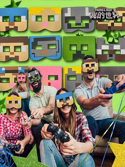  12pcs Minecraft Pixel Block Masks - Colorful Camera Props, Suitable For Birthday, Halloween, Valentine's Day And Other Holiday Decorations | Fun Design